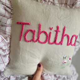 Personalised Floral Embroidered Avery Row Cushion - Baby Name Nursery Decor - thumbnail 3
