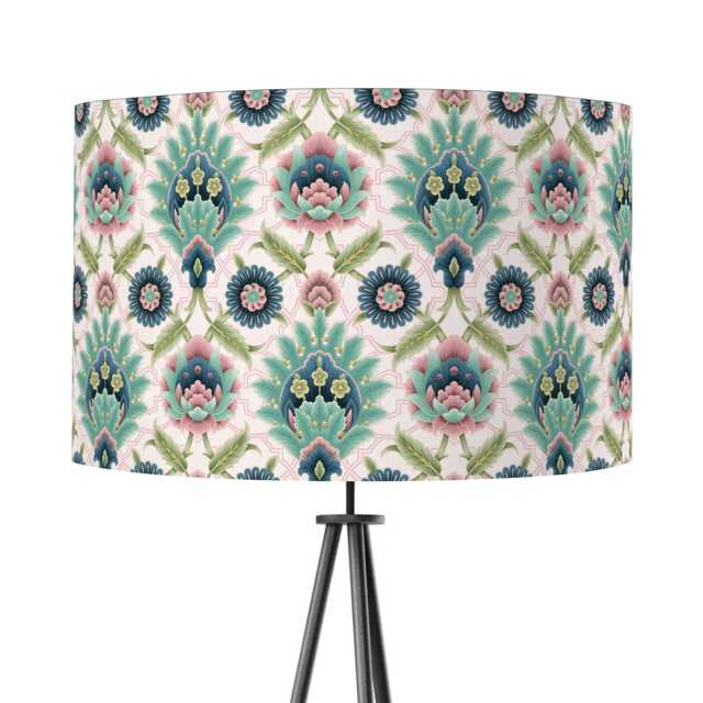 Muhtesem Blush Pink Floral Turkish Pattern Print Velvet Lampshade 25cm 30cm 35cm 40cm 45cm -Drum Lamp Shade Handmade Home Decor Ceiling - image 1
