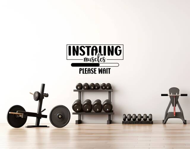 Gym Wall Decal, Motivational Sticker, Funny Home Decor, Muscles Installing Please Wait - Thevinylcreations - image 1