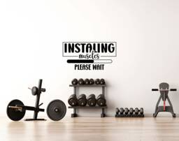 Gym Wall Decal, Motivational Sticker, Funny Home Decor, Muscles Installing Please Wait - Thevinylcreations - thumbnail 1