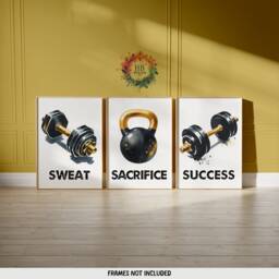 Home Gym Prints - 3 Fitness Posters - Watercolour Design Sports Motivation Poster Athlete Decor Gymnasium Wall Art House Gift - thumbnail 1