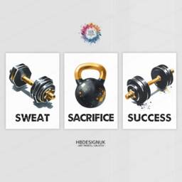 Home Gym Prints - 3 Fitness Posters - Watercolour Design Sports Motivation Poster Athlete Decor Gymnasium Wall Art House Gift - thumbnail 2