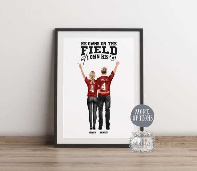 Personalised Couple Print, Football Poster, Quotes, Gifts For Couples, Portrait - image 1