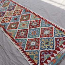 2'10x8'4 Ft Runner Rug, Flatweave Kilim Geometric Patterns Rug, Afghan Handmade Wool Short Hallway Runner, Kitchen - thumbnail 2