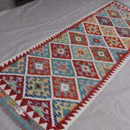 2'10x8'4 Ft Runner Rug, Flatweave Kilim Geometric Patterns Rug, Afghan Handmade Wool Short Hallway Runner, Kitchen - thumbnail 4