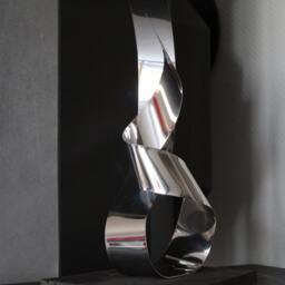 "Large Modern Abstract Wood Stainless Steel Metal Artist Sculpture ""Over You 1" - thumbnail 2