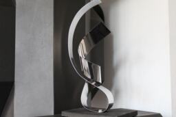 "Large Modern Abstract Wood Stainless Steel Metal Artist Sculpture ""Over You 1" - thumbnail 1