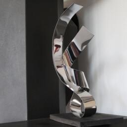 "Large Modern Abstract Wood Stainless Steel Metal Artist Sculpture ""Over You 1" - thumbnail 3