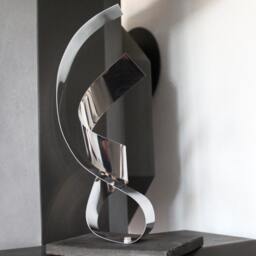"Large Modern Abstract Wood Stainless Steel Metal Artist Sculpture ""Over You 1" - thumbnail 4