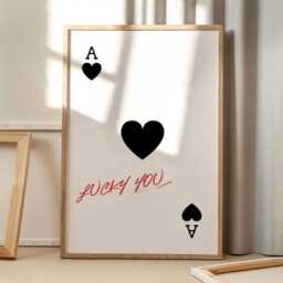 Lucky You Playing Card Art Canvas Poster, Trendy Wall Art, Apartment Aesthetic Decor, Retro Home Printed Gift - thumbnail 1