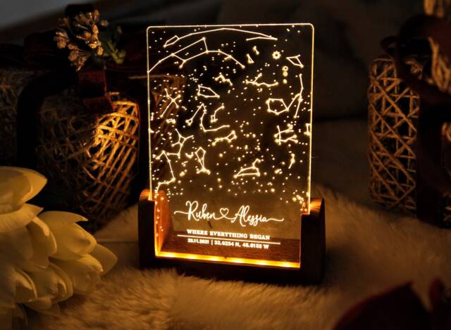 Personalized Constellation Chart Lamp - Gift Star Map On Night Light For Boyfriend/Girlfriend Stars Couples - image 1