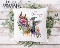 Hummingbird Cushion, Pillow, Floral Hummingbird, Gift, Lover, Gift For Mum, Her - thumbnail 1