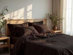 Dark Chocolate Bedding Set 1 Duvet Cover & 2 Pillowcases Cotton Sateen Comforter