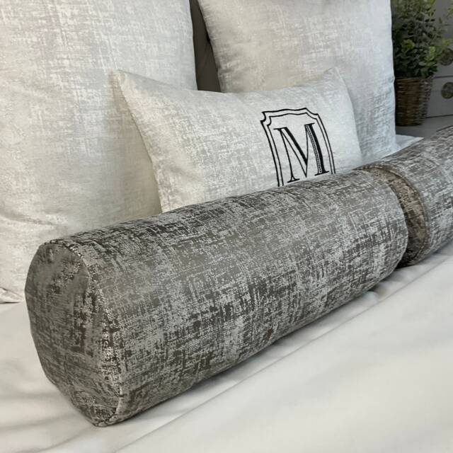 "Luxury Grey Cushion For Bed, Cylinder Bolster 16"" X 6" - image 1