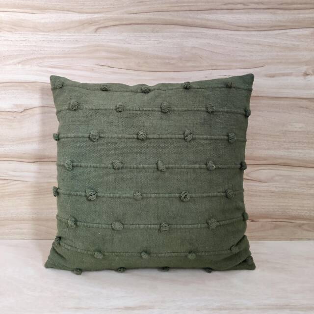 Dark Olive Hand Loom Woven Chunky Loops Natural Cotton Dyed Pillow Cover Boho Textured 14x20, 18x18 Cushion - image 1