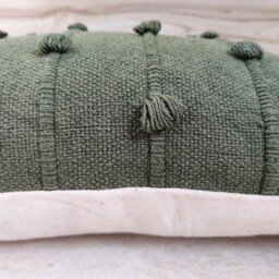 Dark Olive Hand Loom Woven Chunky Loops Natural Cotton Dyed Pillow Cover Boho Textured 14x20, 18x18 Cushion - thumbnail 3