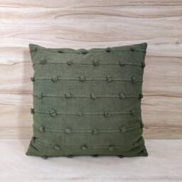 Dark Olive Hand Loom Woven Chunky Loops Natural Cotton Dyed Pillow Cover Boho Textured 14x20, 18x18 Cushion - thumbnail 1