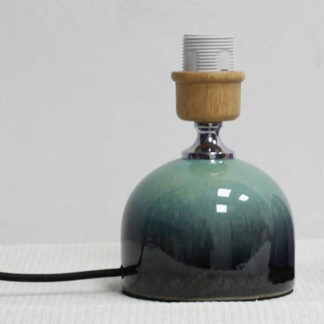 Handmade Khaki Checkered Fabric Lamp With Dark Green Ceramic Base - image 1