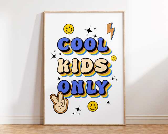 Cool Kids Only Wall Art - Bedroom Boys Poster Fun Room Playroom Nursery Print Retro Peace Vibes Bold - image 1