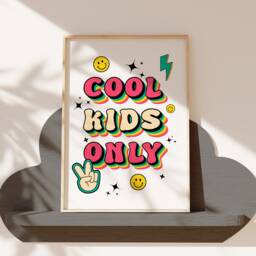 Cool Kids Only Wall Art - Bedroom Boys Poster Fun Room Playroom Nursery Print Retro Peace Vibes Bold - thumbnail 3