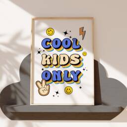 Cool Kids Only Wall Art - Bedroom Boys Poster Fun Room Playroom Nursery Print Retro Peace Vibes Bold - thumbnail 2
