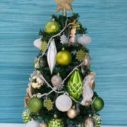 Fully Decorated Tabletop Christmas Tree, 50 Clear Lights, Gold Star Topper, Entryway D??cor - thumbnail 2