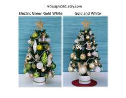 Fully Decorated Tabletop Christmas Tree, 50 Clear Lights, Gold Star Topper, Entryway D??cor