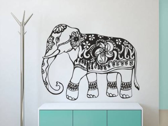Elephant Wall Decals Indian Boho Bedding Decal Vinyl Sticker Nursery Yoga Studio Namaste Home Decor Art Mural Bedroom Dorm Ms313 - image 1