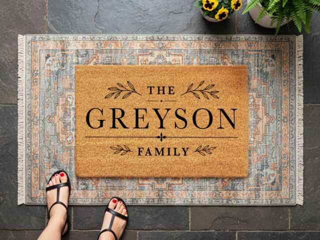 Bold Typographic Olive Branch - Personalised Family Name Coir Doormat - image 1