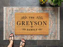 Bold Typographic Olive Branch - Personalised Family Name Coir Doormat