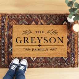 Bold Typographic Olive Branch - Personalised Family Name Coir Doormat - thumbnail 3