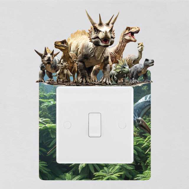 Dinosaurs Light Switch Surround Sticker Nursery T-Rex Dinos Volcano Childrens Decal Wall Art Vinyl Kids Boys Girl Bedroom Room Decor - image 1