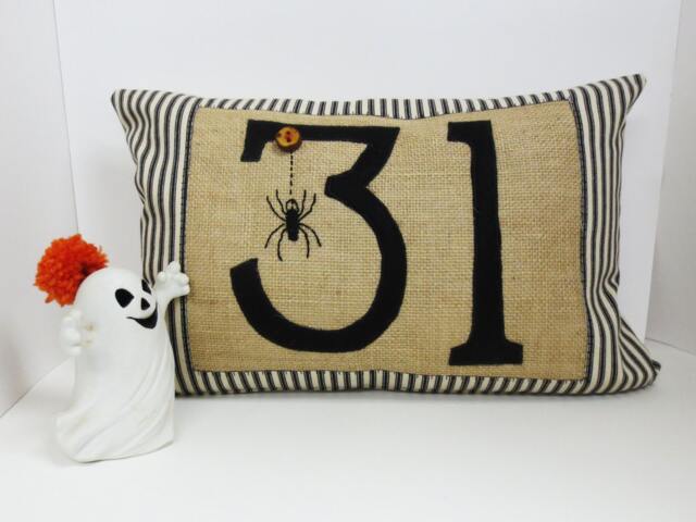 Halloween Spider Pillow Burlap Lumbar Cushion With Number 31 - image 1