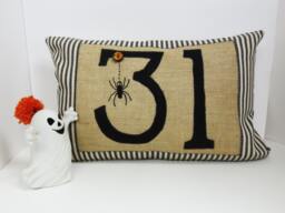 Halloween Spider Pillow Burlap Lumbar Cushion With Number 31