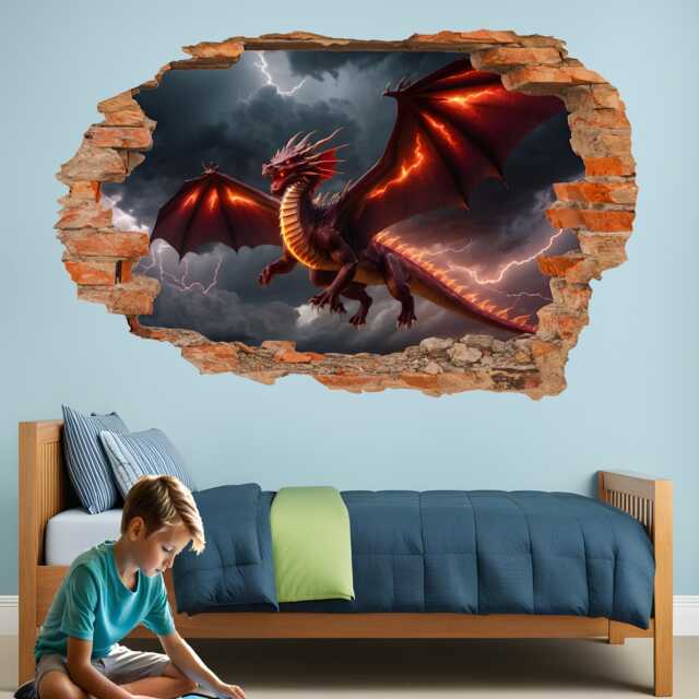 Flying Dragon Wall Sticker - Fantasy Mural Decal - Self-Adhesive Poster, Removable Art For Kids' Rooms, Home, Office Decor 1310 - image 1
