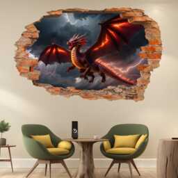 Flying Dragon Wall Sticker - Fantasy Mural Decal - Self-Adhesive Poster, Removable Art For Kids' Rooms, Home, Office Decor 1310 - thumbnail 2