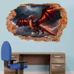 Flying Dragon Wall Sticker - Fantasy Mural Decal - Self-Adhesive Poster, Removable Art For Kids' Rooms, Home, Office Decor 1310 - thumbnail 3