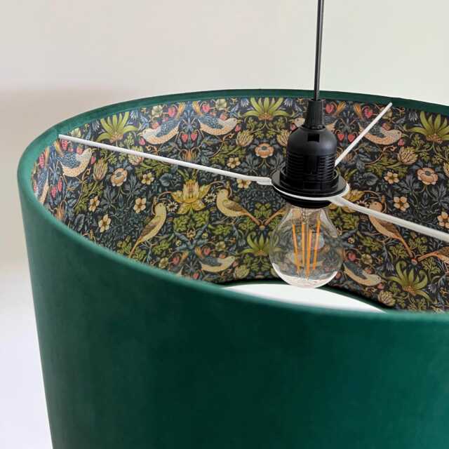 Green Velvet Drum Lampshade/ Ceiling Shade William Morris Strawberry Thief Blue Interior - image 1