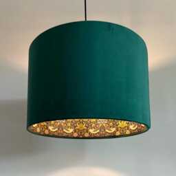 Green Velvet Drum Lampshade/ Ceiling Shade William Morris Strawberry Thief Blue Interior - thumbnail 2