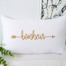 Cushion Cover/Cotton Gauze Cushion Happiness White Cotton Home Decoration Pillowcase Moving in Gift - thumbnail 2