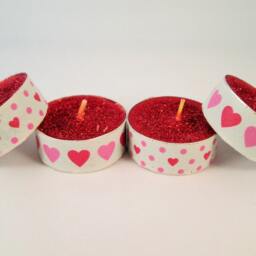 Red Glitter Tea Lights, Heart Washi Tape Candles, Set Of 4 - thumbnail 2