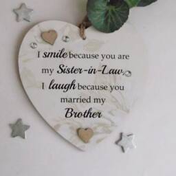 Funny Friendship I Smile Because You Are My Sister-In-Law, Laugh Married Brother Wooden Gift Heart Plaque - thumbnail 2
