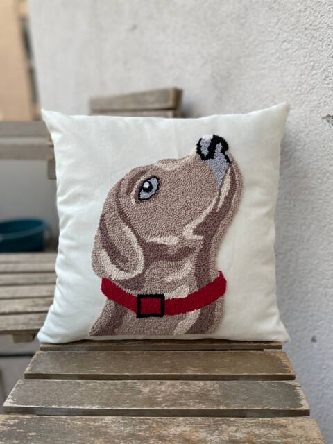 Handmade Dog Punch Needle Pillow Cover Linen Throw Cushion - 40cm - image 1
