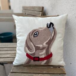 Handmade Dog Punch Needle Pillow Cover Linen Throw Cushion - 40cm - thumbnail 2