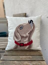 Handmade Dog Punch Needle Pillow Cover Linen Throw Cushion - 40cm - thumbnail 1