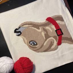 Handmade Dog Punch Needle Pillow Cover Linen Throw Cushion - 40cm - thumbnail 4