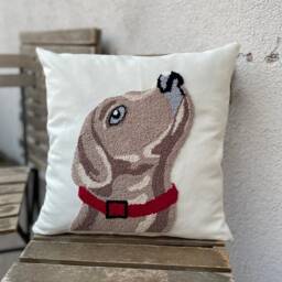 Handmade Dog Punch Needle Pillow Cover Linen Throw Cushion - 40cm - thumbnail 3