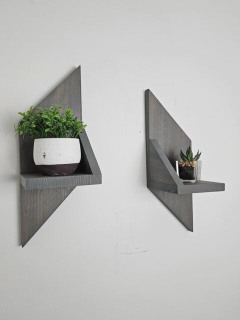Handmade Geometric Shelves - Set Of 2, Modern Wood Wall Decor - image 1