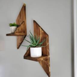 Handmade Geometric Shelves - Set Of 2, Modern Wood Wall Decor - thumbnail 3