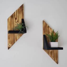 Handmade Geometric Shelves - Set Of 2, Modern Wood Wall Decor - thumbnail 2